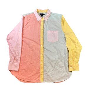 Lands End Colorblock Button-Down Shirt Cotton Spandex Blend Multicolor 90's - XL